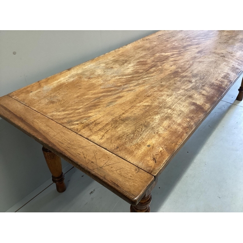 72 - A 19th century rectangular birch kitchen table, width 233cm, depth 80cm, height 73cm. Condition - fa... 