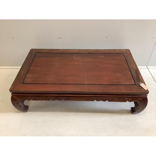 77 - A Chinese rectangular hardwood coffee table, width 122cm, depth 72cm, height 36cm. Condition - fair... 