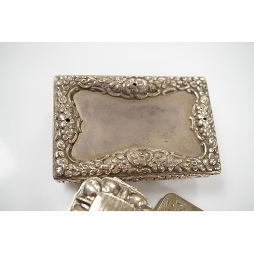 873 - A George IV silver snuff box, by Nathaniel Mills (a.f.), Birmingham, 1827, 84mm, a Dutch white metal... 