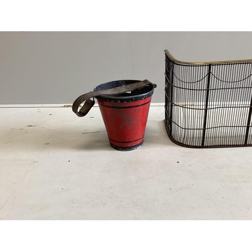 99 - A painted metal bucket, diameter 24cm, height 25cm, together with a Victorian spark guard. Condition... 