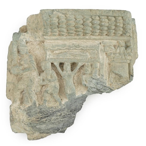 24 - A Gandharan green schist relief fragment, probably 2nd/3rd century AD, 21cm wide, 20cm high