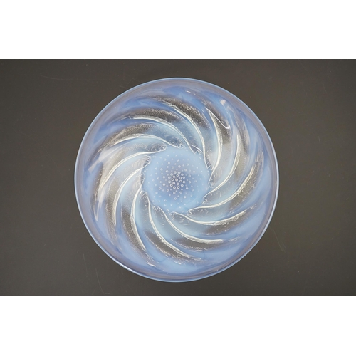 269 - An R. Lalique Poissons opalescent glass dish, etched mark R. Lalique France, 29.5cm diameter