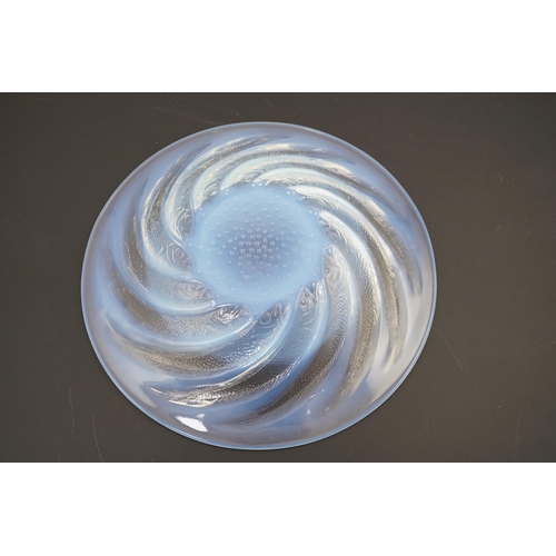 269 - An R. Lalique Poissons opalescent glass dish, etched mark R. Lalique France, 29.5cm diameter