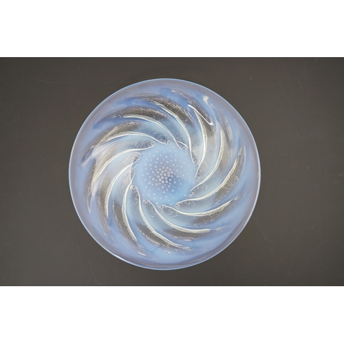 269 - An R. Lalique Poissons opalescent glass dish, etched mark R. Lalique France, 29.5cm diameter