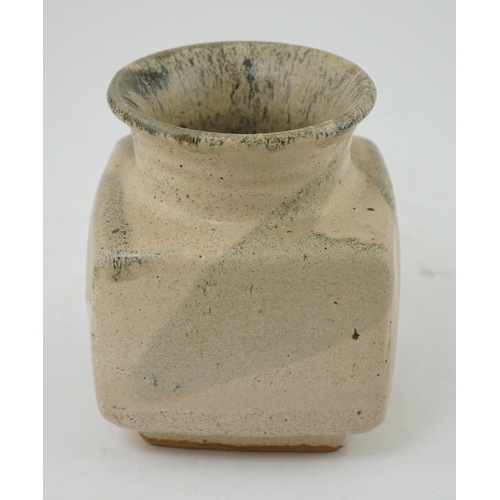 272 - Pierre Culot (Belgian, 1938-2011), a square stoneware vase, with mottled grey beige glaze, impressed... 