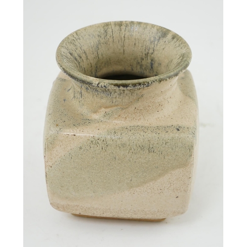 272 - Pierre Culot (Belgian, 1938-2011), a square stoneware vase, with mottled grey beige glaze, impressed... 