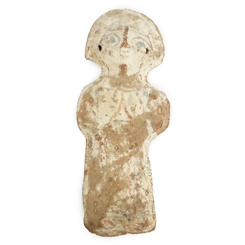 29 - An Egyptian Coptic terracotta figure of a woman, probably 6th/7th century AD, 6.5cm wide, 16cm high... 