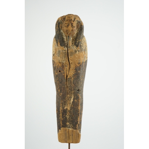 36 - An Ancient Egyptian miniature wood statuette of Ptah-Sokar-Osiris, probably late Kingdom, on a later... 