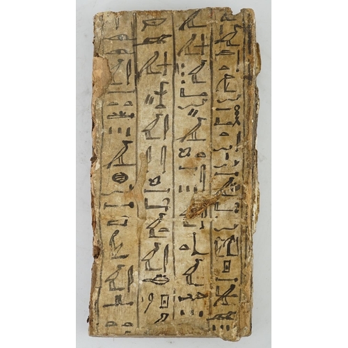 38 - An Ancient Egyptian painted gesso, linen and wood fragment from a coffin or canopic chest, probably ... 