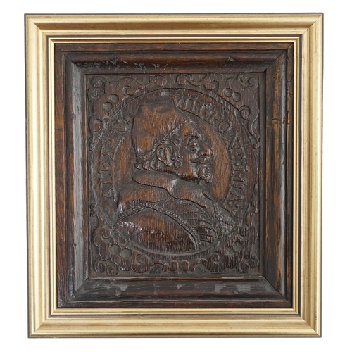 53 - A 17th century oak panel carved with a relief portrait of Pope Alexander VII inscribed Alexan:VII.Po... 