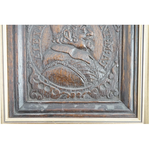 53 - A 17th century oak panel carved with a relief portrait of Pope Alexander VII inscribed Alexan:VII.Po... 