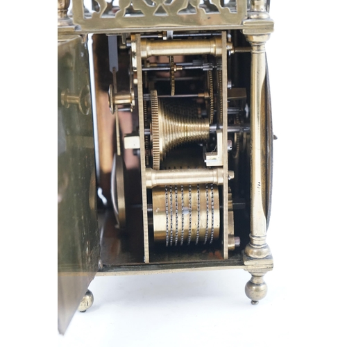 62 - Thomas Barrett of Lewis, [Lewes]. An 18th century brass lantern clock, in traditional case with armo... 