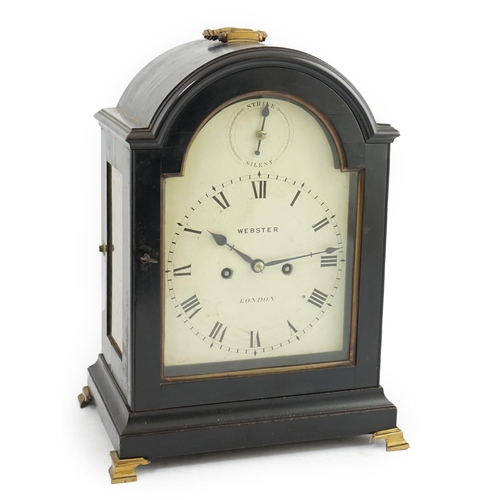 8 - Webster of London. A George III ebonised eight day bracket clock in plain arched case, the signed pa... 