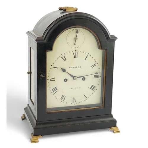 8 - Webster of London. A George III ebonised eight day bracket clock in plain arched case, the signed pa... 