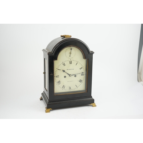 8 - Webster of London. A George III ebonised eight day bracket clock in plain arched case, the signed pa... 