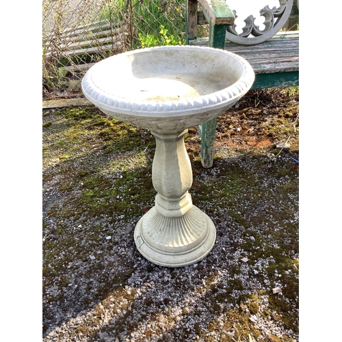 13 - A Sparta Statues reconstituted stone pedestal bird bath, height 58cm, a more ornate larger bird bath... 