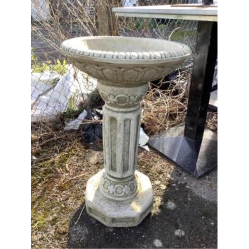 13 - A Sparta Statues reconstituted stone pedestal bird bath, height 58cm, a more ornate larger bird bath... 