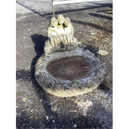 13 - A Sparta Statues reconstituted stone pedestal bird bath, height 58cm, a more ornate larger bird bath... 