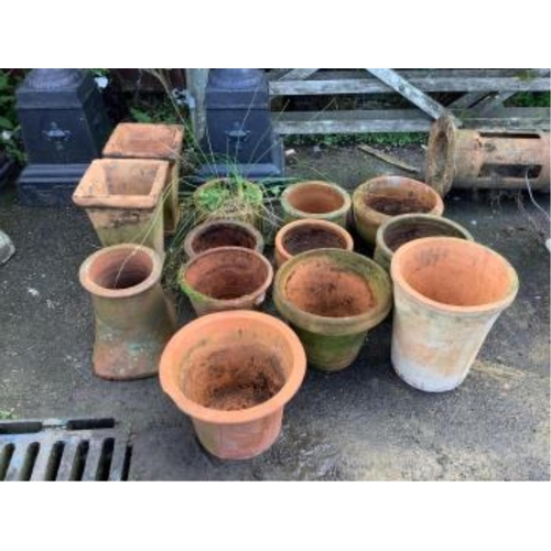 28 - Twenty assorted terracotta planters, largest height 40cm, diameter 42cm, a terracotta pedestal, heig... 