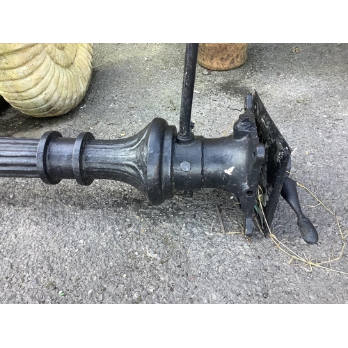 33 - A Victorian style black painted cast iron street lamp, height including base 360cm. Condition - fair... 