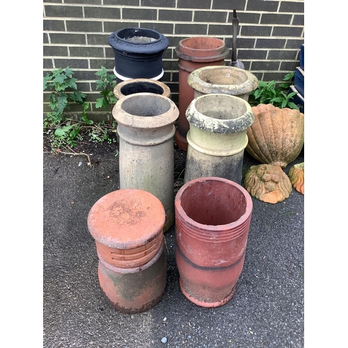 52 - Eight assorted pottery chimney pots, largest height 70cm. Condition - all weathered, some minor chip... 