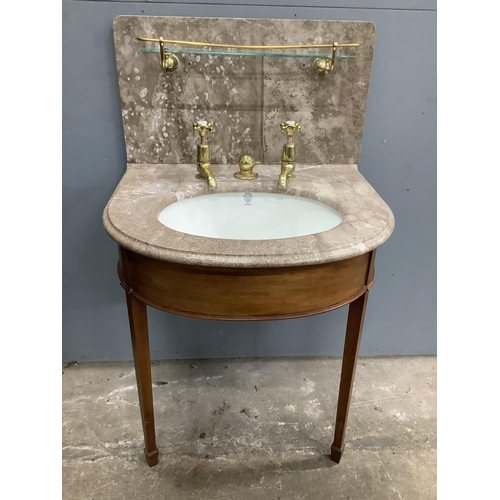 58 - A marbled topped mahogany wash basin with John Bolding & Sons Erno ceramic basin and brass metal wor... 