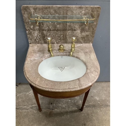 58 - A marbled topped mahogany wash basin with John Bolding & Sons Erno ceramic basin and brass metal wor... 