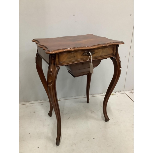 63 - A 19th century French mahogany work table, with fitted interior and silks box, width 57cm, height 75... 