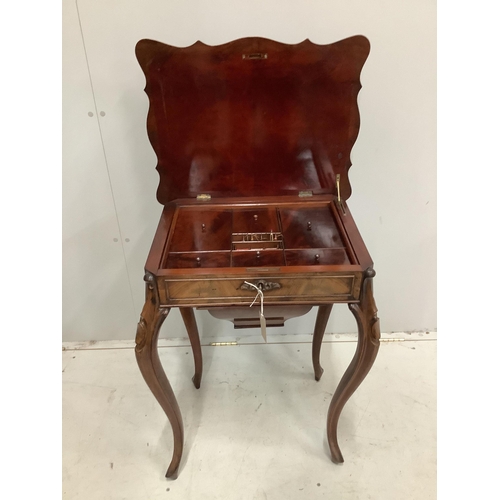 63 - A 19th century French mahogany work table, with fitted interior and silks box, width 57cm, height 75... 