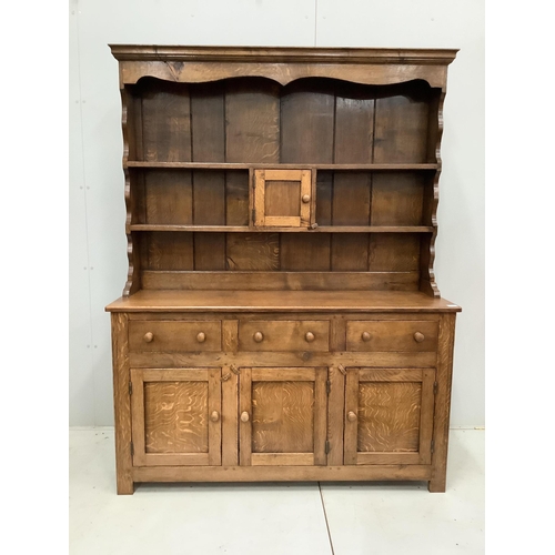 76 - A near Contemporary 18th century style oak dresser, width 149cm, height 193cm. Condition - good... 