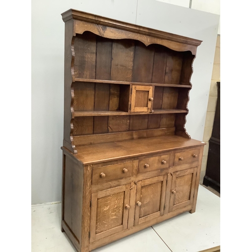 76 - A near Contemporary 18th century style oak dresser, width 149cm, height 193cm. Condition - good... 