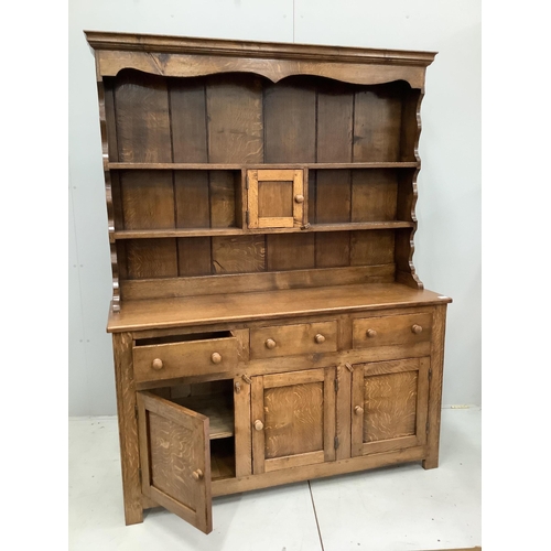 76 - A near Contemporary 18th century style oak dresser, width 149cm, height 193cm. Condition - good... 