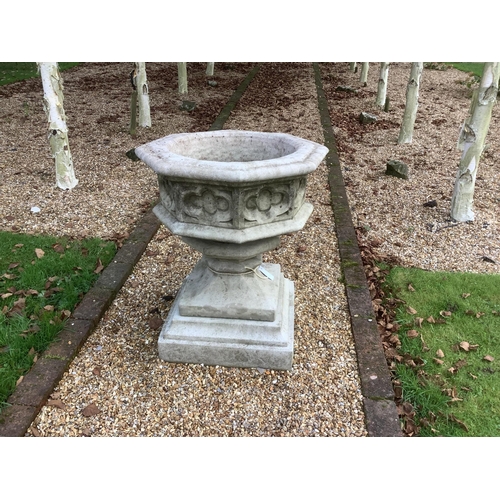 8 - A reconstituted stone font planter, height 72cm, width 62cm. planting removed. Condition - weathered... 