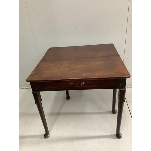 97 - A George II mahogany folding tea table, width 81cm, height 73cm. Condition - fair to good