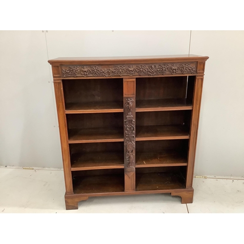 98 - An Edwardian and later walnut open bookcase, width 104cm, height 115cm. Condition - fair to good... 