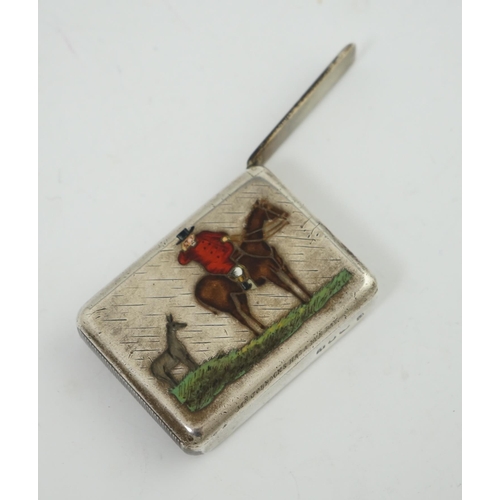 101 - A  late Victorian silver and enamel vesta case, by Edmonds & Johnson, Inscribed 'Mr Jorroks has a by... 