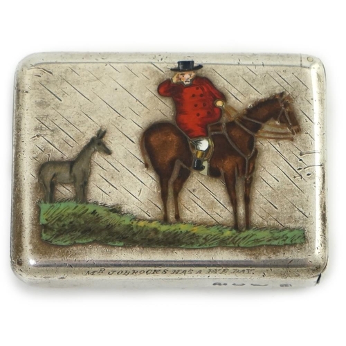 101 - A  late Victorian silver and enamel vesta case, by Edmonds & Johnson, Inscribed 'Mr Jorroks has a by... 