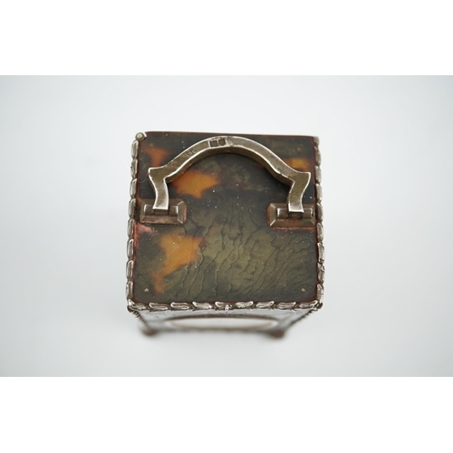 107 - An Edwardian silver mounted tortoiseshell miniature carriage timepiece, by William Comyns, with Roma... 