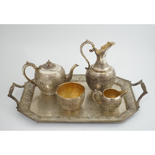 108 - An Edwardian Scottish Anglo-Indian five piece tea set by James Reid & Co, comprising a two handed te... 