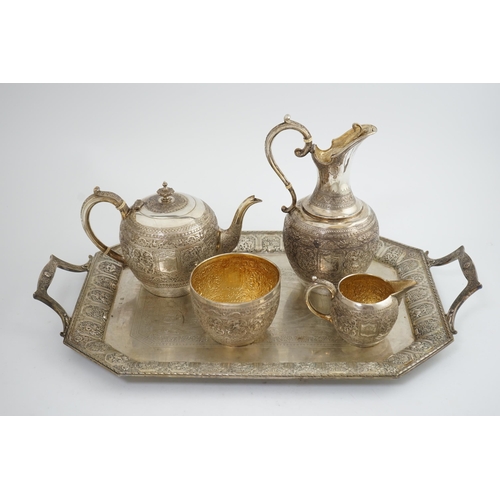 108 - An Edwardian Scottish Anglo-Indian five piece tea set by James Reid & Co, comprising a two handed te... 