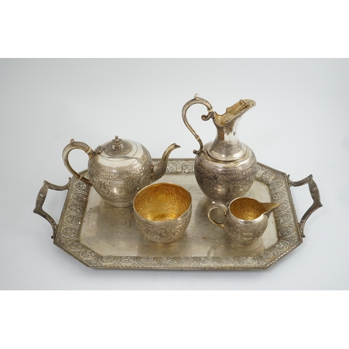 108 - An Edwardian Scottish Anglo-Indian five piece tea set by James Reid & Co, comprising a two handed te... 