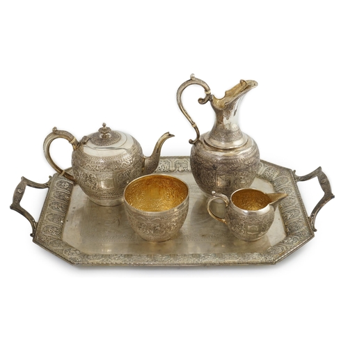 108 - An Edwardian Scottish Anglo-Indian five piece tea set by James Reid & Co, comprising a two handed te... 