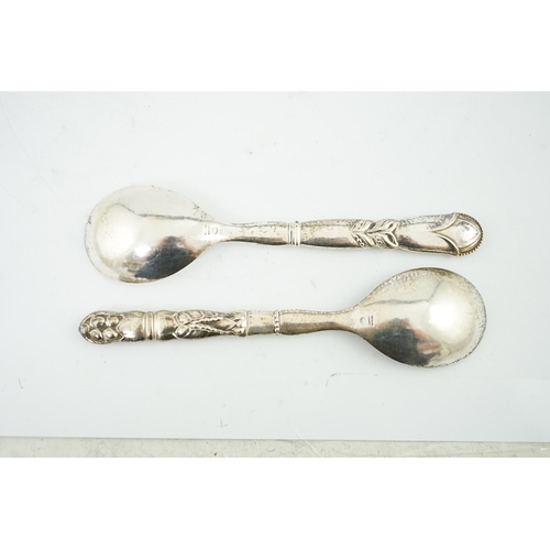 112 - Two Georg Jensen sterling serving spoons, one design no. 57, 21.5cm, 5.1oz.