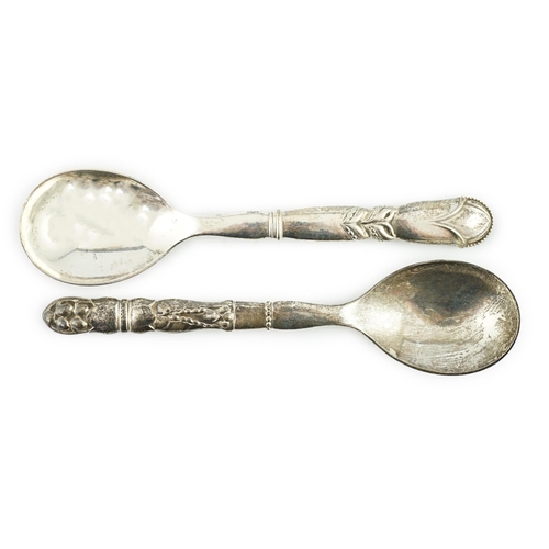 112 - Two Georg Jensen sterling serving spoons, one design no. 57, 21.5cm, 5.1oz.