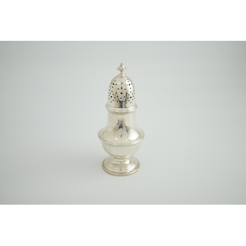 115 - A George V silver baluster sugar caster, Edward Barnard & Sons Ltd, London, 1933, 20.3cm, 10.1oz.... 