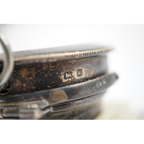 120 - An Edwardian silver watch mounted glass inkwell, maker's mark rubbed, of shaped rectangular form, wi... 