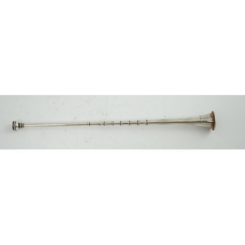 127 - A cased George V silver hunting horn, by Samson Mordan & Co, Chester, 1913, 30.2cm.