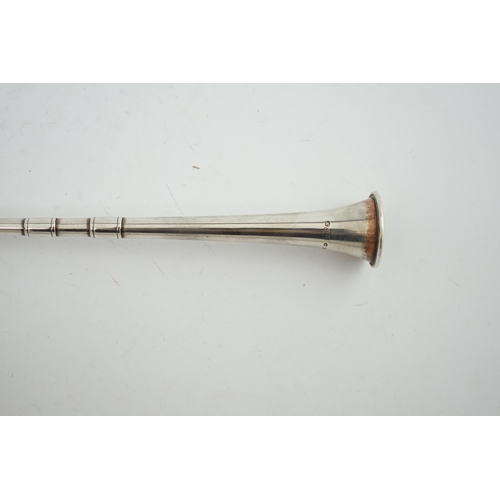 127 - A cased George V silver hunting horn, by Samson Mordan & Co, Chester, 1913, 30.2cm.