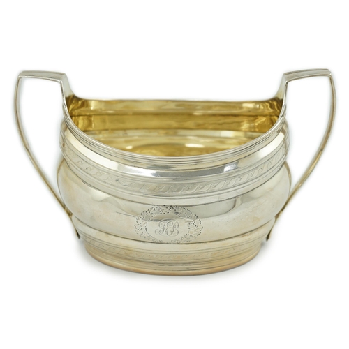 14 - A George III silver oval two-handled sugar bowl, by Robert & David Hennell, with engraved initials a... 