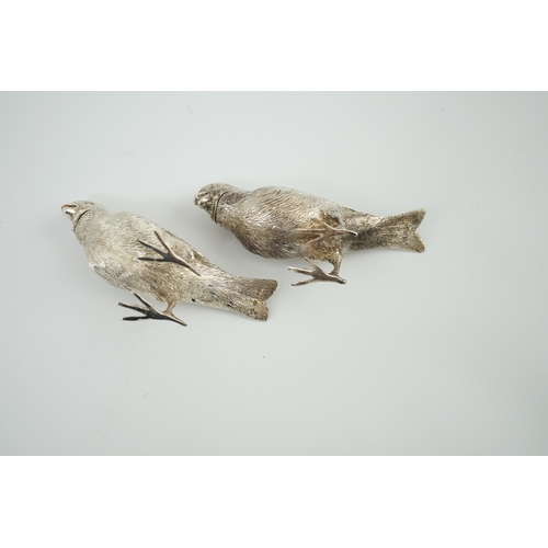 149 - A pair of Elizabeth II silver novelty free-standing pepperettes, modelled as sparrows, by Israel Fre... 